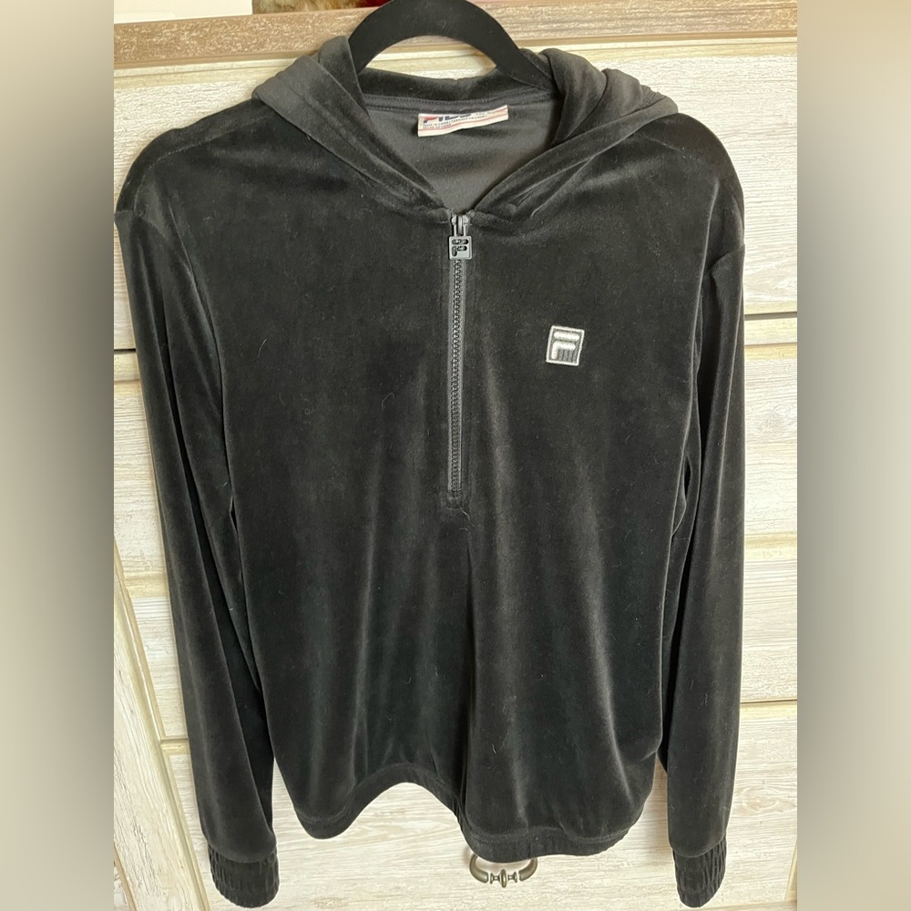 FILA Black Velour Quarter Zip long sleeved Hoodie.